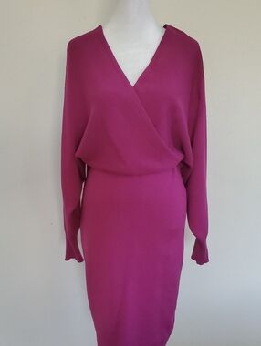 New York & Company Fuchsia Long-Sleeve Wrap Dress